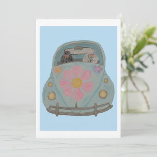 Invitation Hippie Caniches dans leur voiture d'amour Flower C