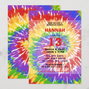 Invitation Hippie colorée Tie Dye Fun Anniversaire Fun