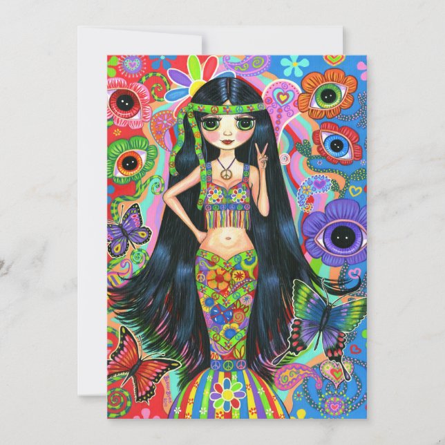 Invitation hippie de sirène de fille (Devant)