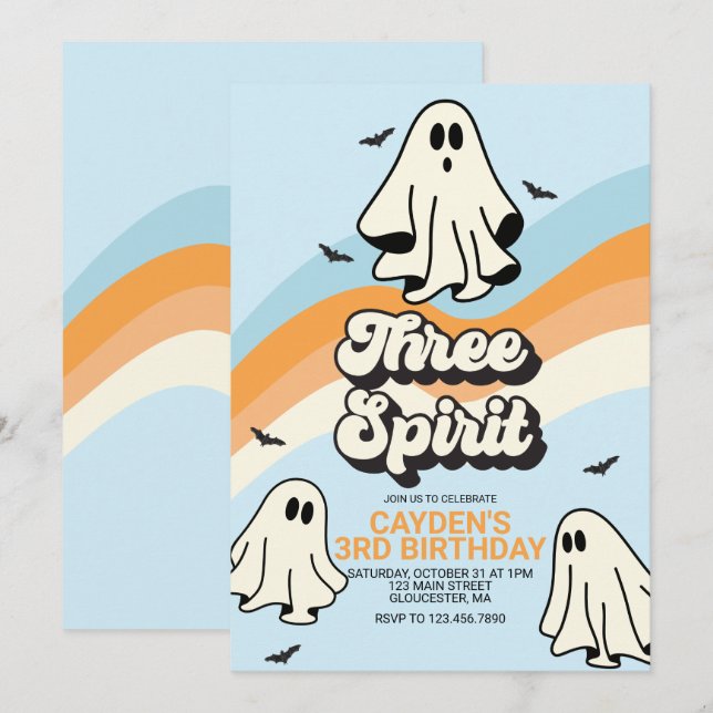 Invitation Hippie Halloween Rétro fantôme Trois Esprit (Devant / Derrière)
