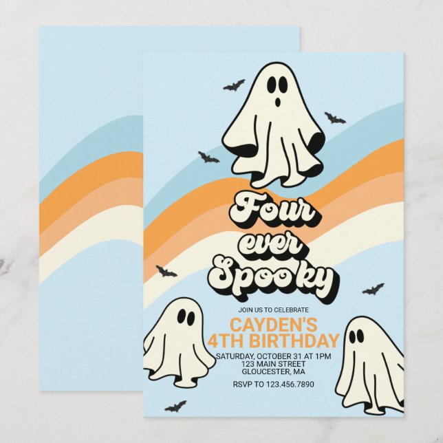 Invitation Hippie Halloween Rétro Ghost Quatre jamais Éffraya (Devant / Derrière)
