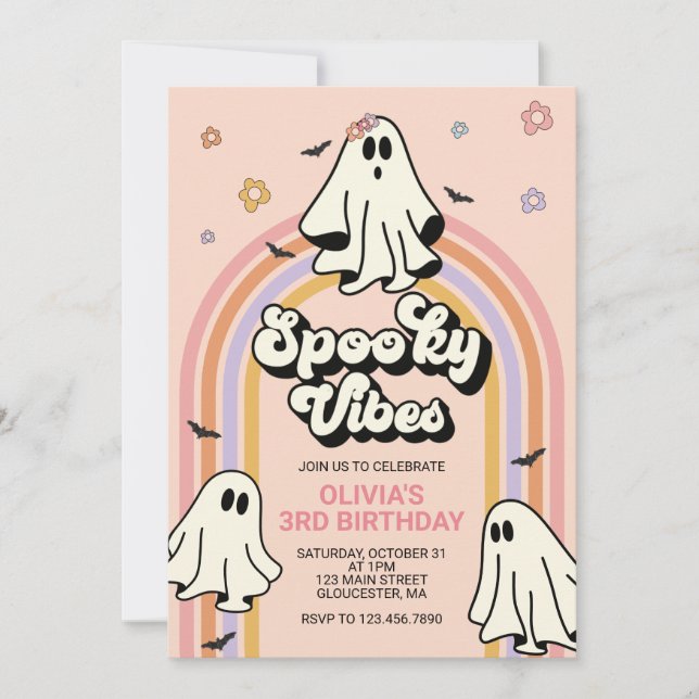Invitation Hippie Halloween Vibes Éffrayant Anniversaire (Devant)
