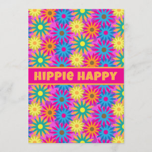 Invitation Hippie Happy 1960 Retro Theme Flower Party