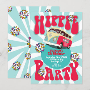 Invitation Hippie Party 1960's 1970