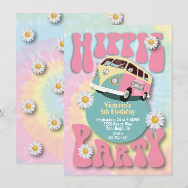 Invitation Hippie Party 1960's 1970 (Devant / Derrière)