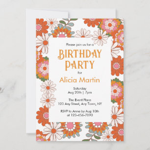 Invitation Hippie Super rétro Flora & Leaf coloré Anniversair