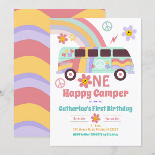Invitation Hippie Van One Happy Camper Premier Anniversaire