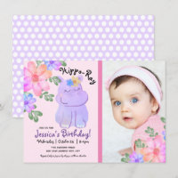 Hippo Aquarelle Anniversaire Fille Floral