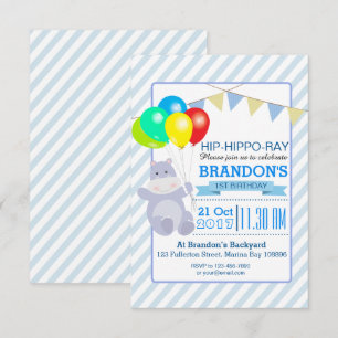 Invitation Hippo Balloons Adventure 1er anniversaire Bash