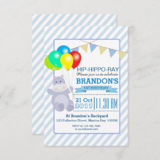 Invitation Hippo Balloons Adventure 1er anniversaire Bash