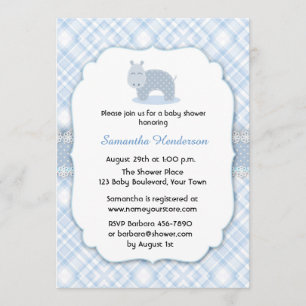 Invitation Hippo bleu, Baby shower