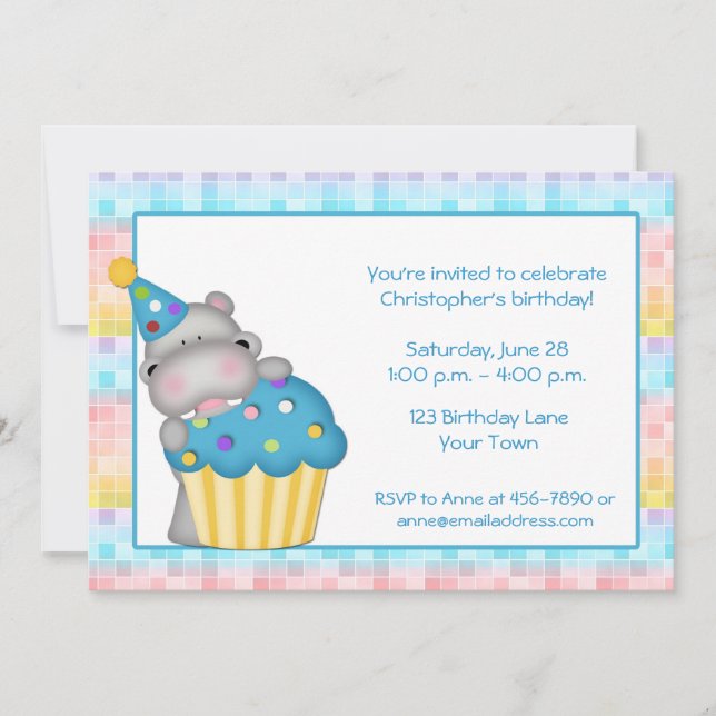 Invitation Hippo et Cupcake (Devant)
