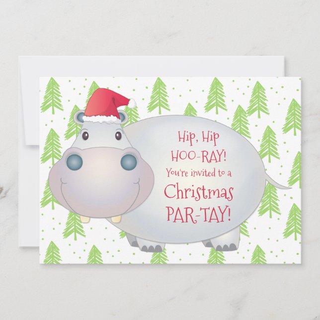 Invitation Hippo Hippopotamus Fête de Noël des enfants (Devant)