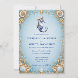 Invitation Hippocampe thème de plage d'ancre mariage coquille