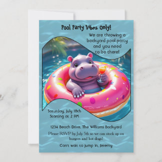 Invitation Hippopotame mignon flottant dans un flotteur de pi
