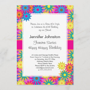 Invitation Hippy Joyeux Anniversaire des années 1960 Retro 60