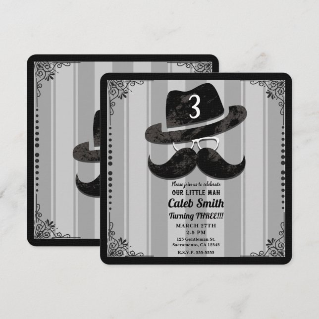 Invitation Hipster Mustache Casquette lunettes N'IMPORTE QUEL (Devant / Derrière)