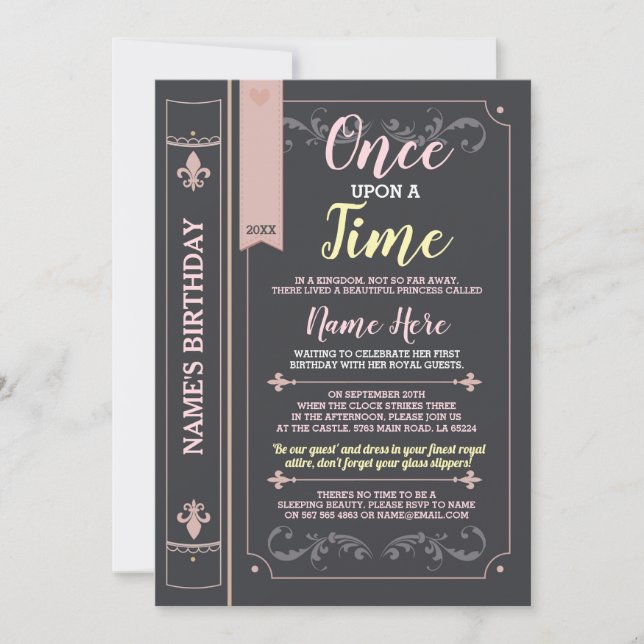 Invitation Histoire D'Un Livre D'Anniversaire Princesse (Devant)