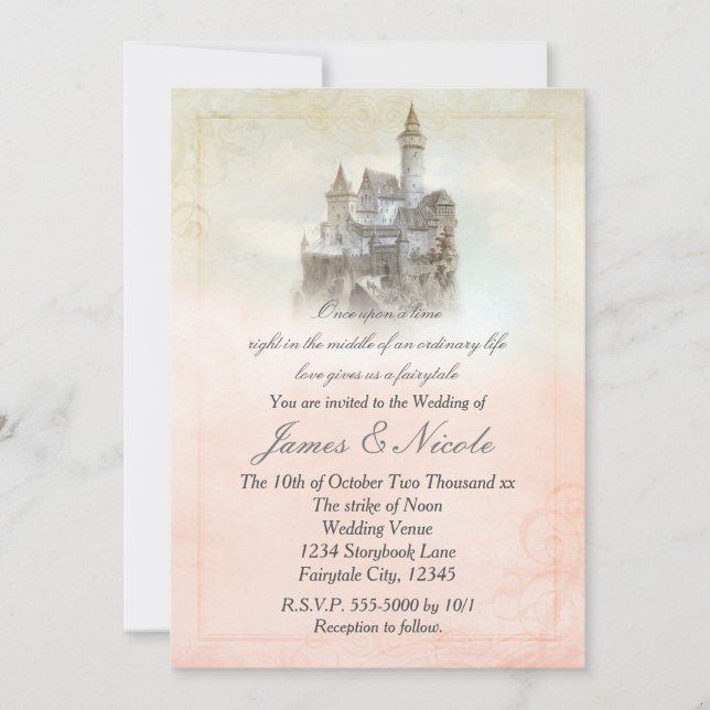 Invitation Histoire Livre de Fée Rose Mariage du château (Devant)