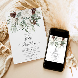 Invitation hiver à feuillage persistant Quinceanera 15e anniv