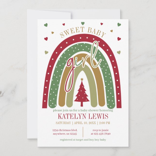 Invitation Hiver Arc-en-ciel Noël Baby shower fille (Devant)