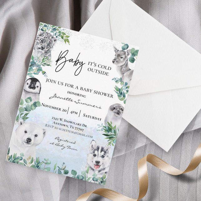 Invitation Hiver Baby shower de l'Arctique Aquarelle (Créateur téléchargé)