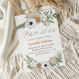 Invitation Hiver Beige Floral Genre Baby shower neutre