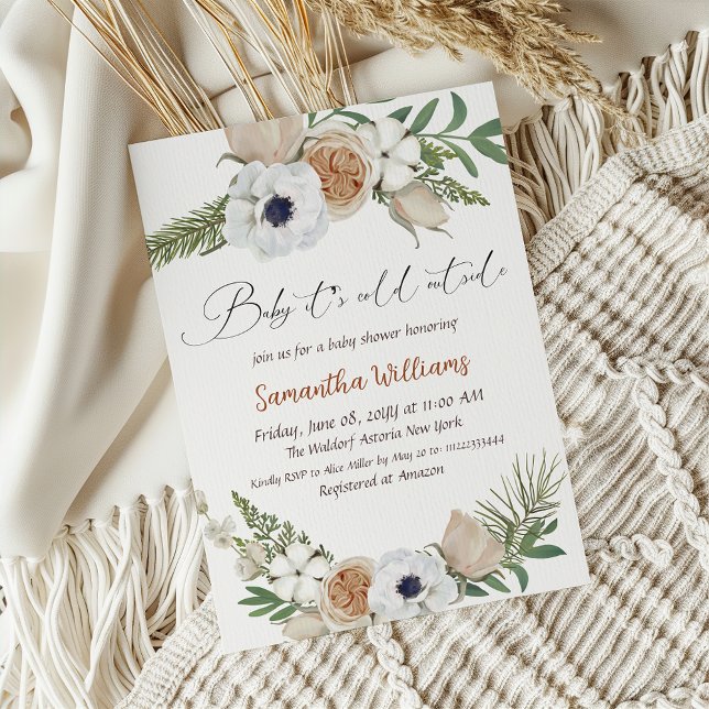 Invitation Hiver Beige Floral Genre Baby shower neutre (Créateur téléchargé)