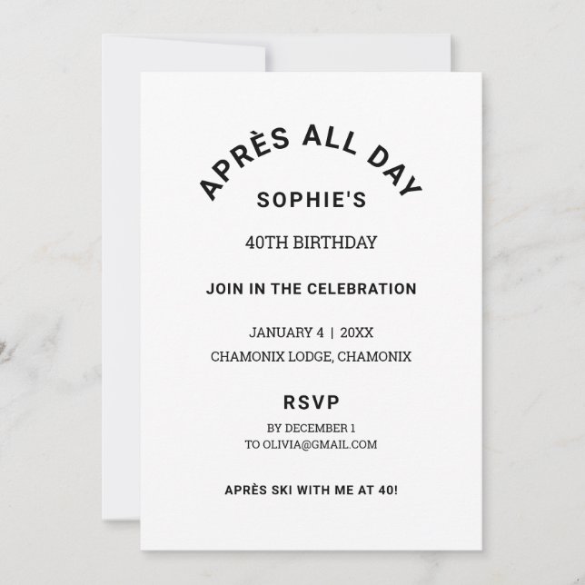 Invitation Hiver Black Après toute la journée 40e fête d'anni (Devant)