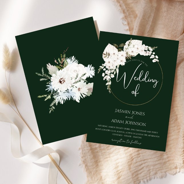 Invitation Hiver Blanc Floral Vert Noël Mariage de couronne (Winter White Floral Green Christmas Wreath Wedding Invitation)