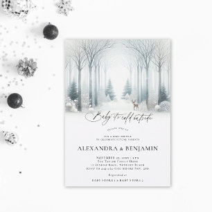 Invitation Hiver Blanc Forêt neigeuse Baby shower neutre