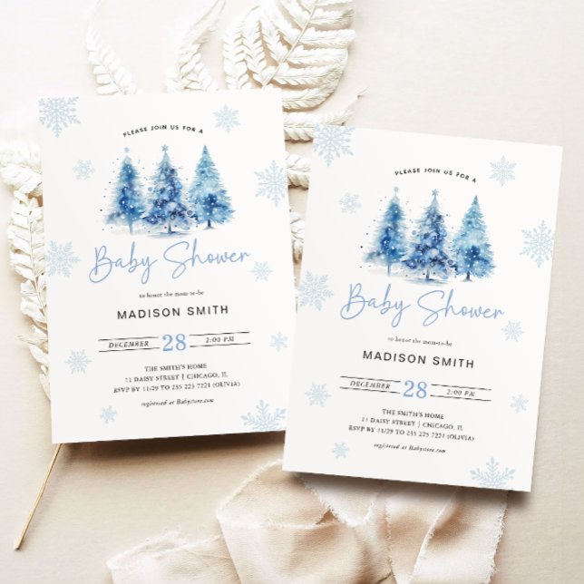 Invitation Hiver Bleu Arbre de Noël Baby shower garçon (Créateur téléchargé)