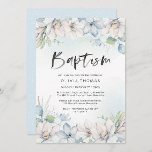 Invitation Hiver bleu de l'invitation   de baptême floral