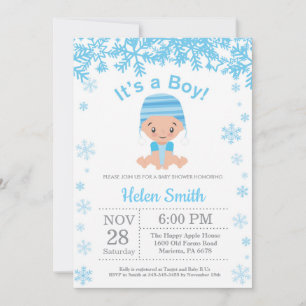 Invitation Hiver Blue Boy Baby shower Flocon de neige