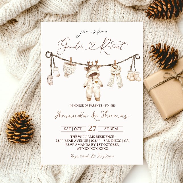 Invitation Hiver Boho Clothesline Révélation de genre (Créateur téléchargé)