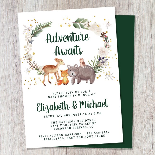 Invitation Hiver Bois Animaux Couples Baby shower (Créateur téléchargé)