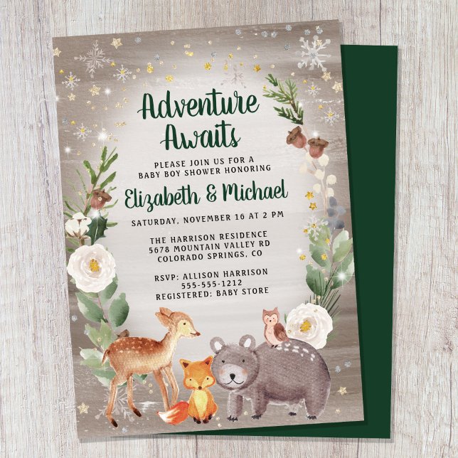 Invitation Hiver Bois Animaux Couples Baby shower (Créateur téléchargé)