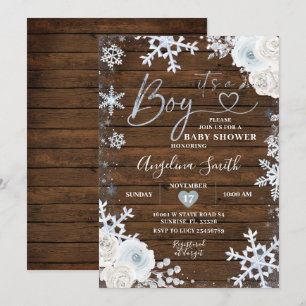 Invitation Hiver Bois Bleu Baby shower floral