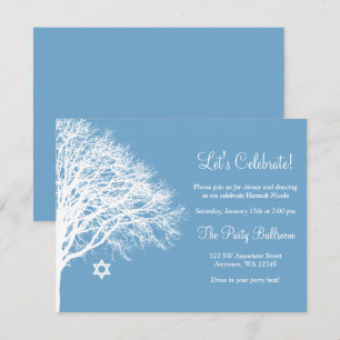 Invitation Hiver Chêne Bleu Blanc Bat mitzvah Réception