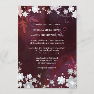 Invitation Hiver Élégance Fleurs de neige Mariage