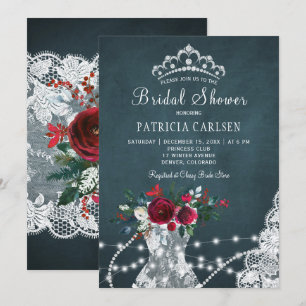Invitation Hiver élégante rustique fleurie chic douche nuptia