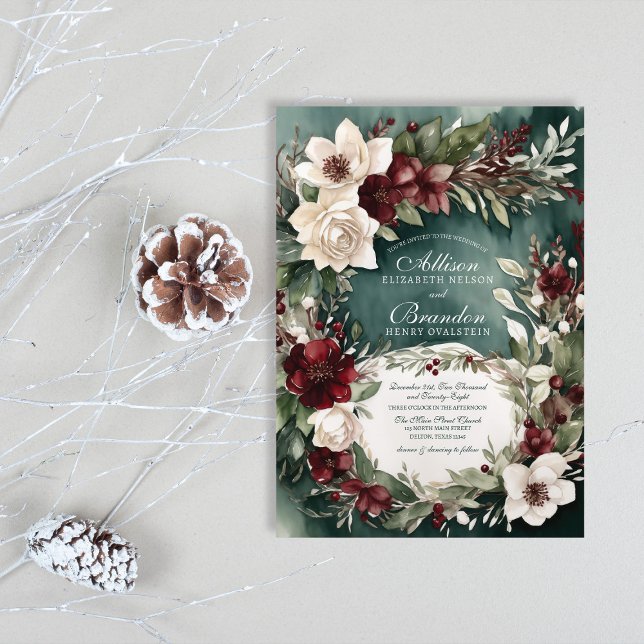 Invitation Hiver Enchantant aquarelle Mariage floral (Créateur téléchargé)