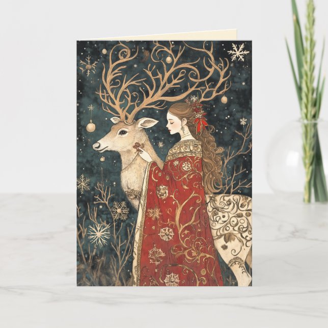 Invitation Hiver enchanté : la jeune fille et le cerf (Devant)