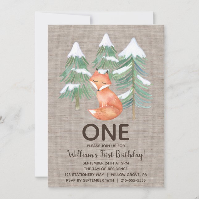 Invitation Hiver Fête d'anniversaire du renard des bois (Devant)