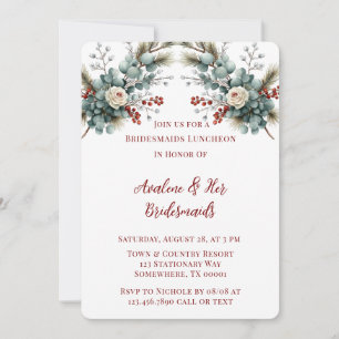 Invitation Hiver Floral Rouge Rose blanche Bridesmaitres Déje