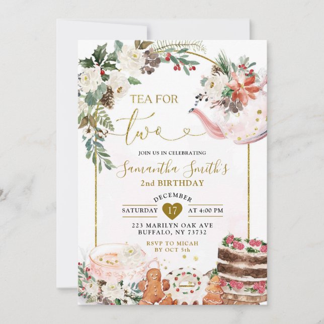Invitation Hiver Floral Thé de Noël Deuxième fête d'anniversa (Devant)