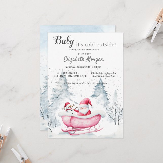 Invitation Hiver Forêt Lumière Baby shower du Père Noël (Devant/Arrière en situation)