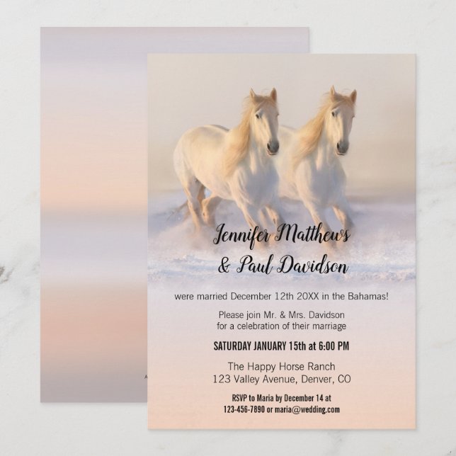 Invitation Hiver Horses Réception De Mariage Seulement Invita (Devant / Derrière)