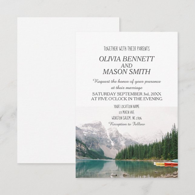 Invitation Hiver Mariage campagnard Rocky Mountain Lake (Devant / Derrière)