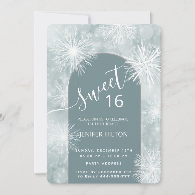 Invitation Hiver merveilleux aquarelle flocon doux 16 (Devant)